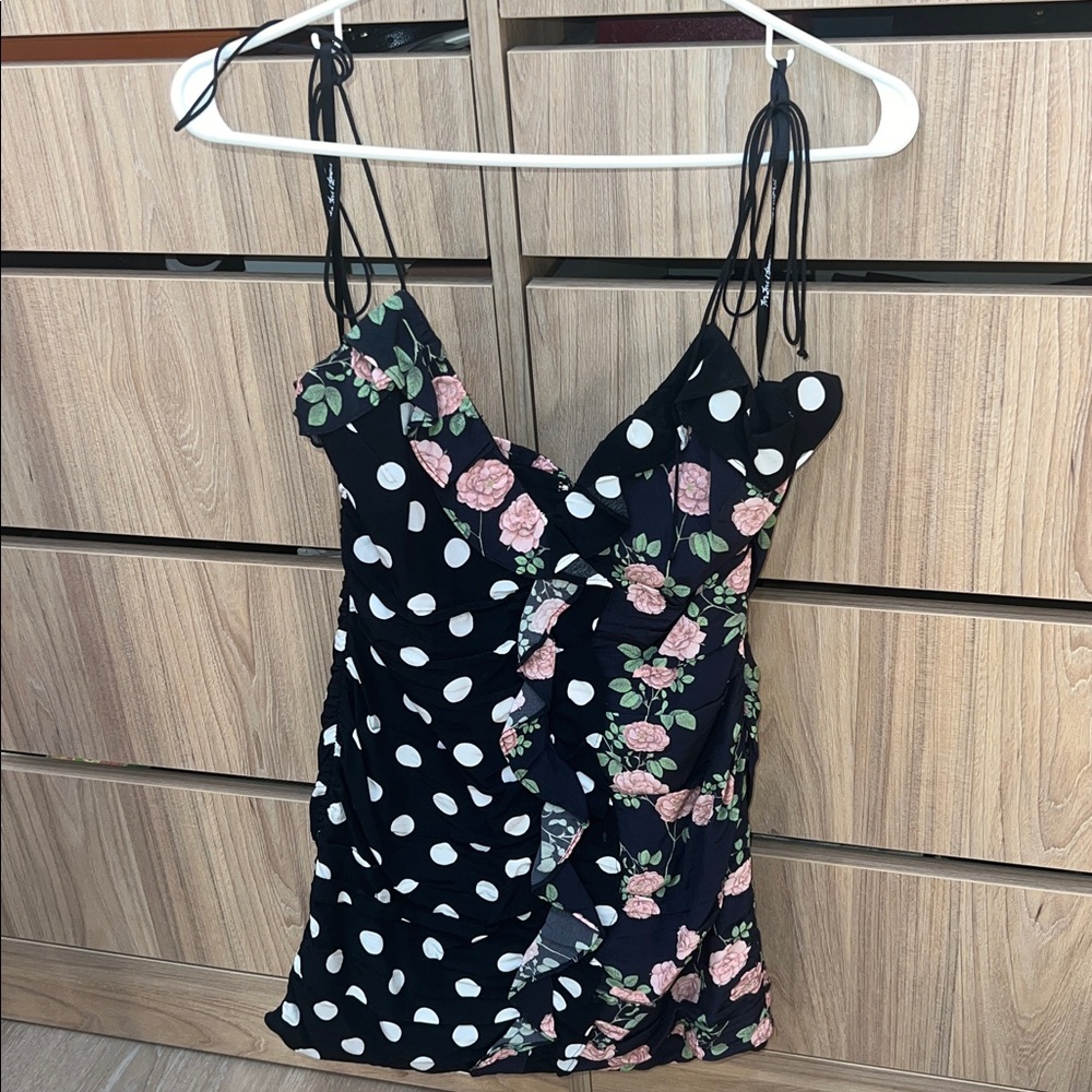 For Love And Lemons Black Floral and Polka Dot Dress - Picture 4 of 7